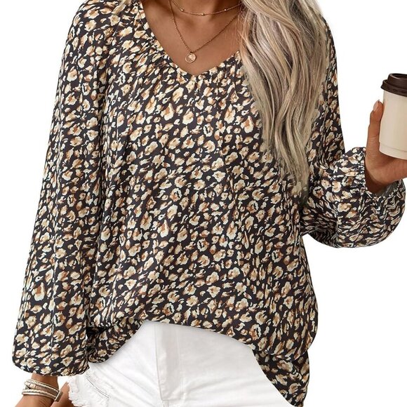 Tops - Women's Summer Tops Dressy Casual 2025 V Neck Satin Silk Printed Shirts Boho Lon